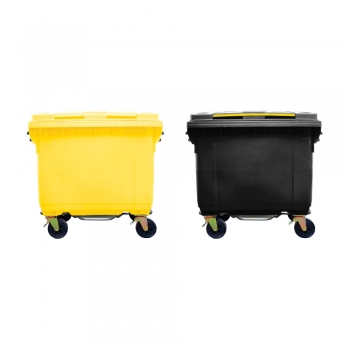 1100L Mobile Garbage Bin 4-Wheel c/w Foot Pedal - Yellow/Black